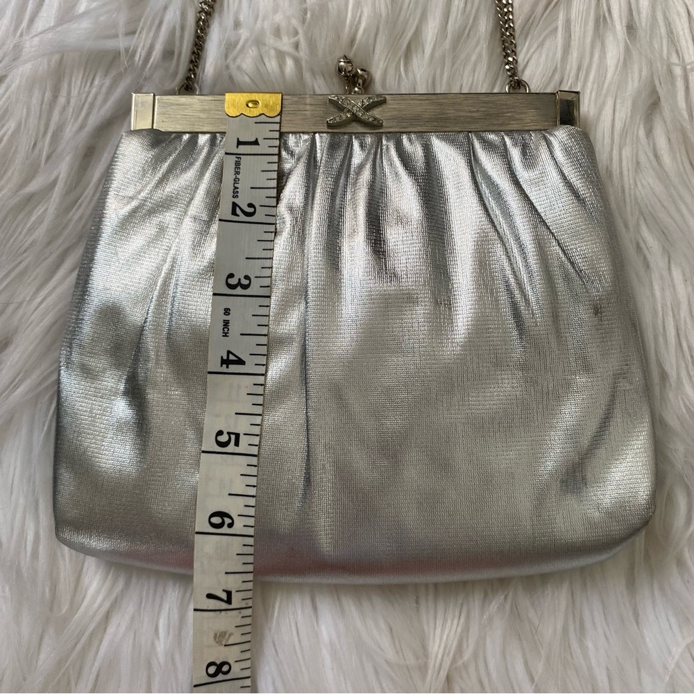 Vintage HL USA Satin Handbag Set Coin Purse Mirror Silver Convertible Chain VTG - Picture 16 of 16